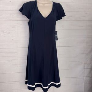 Chaps Size PXL Navy Blue Nautical Midi Dress with White Trim